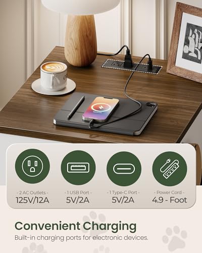 Dog Crate Furniture, Wooden Dog House with Charging Station and Storage Drawer, Indoor Pet Crate End Table for Small Breeds, for Living Room, Bedroom, White and Walnut MGW01UWL - Image 5