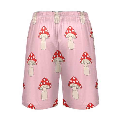 Heart Mushroom Pink Pajama Shorts for Men Lounge Pants Pj Pants Mens Sleep Shorts with Pockets, S-XXL2