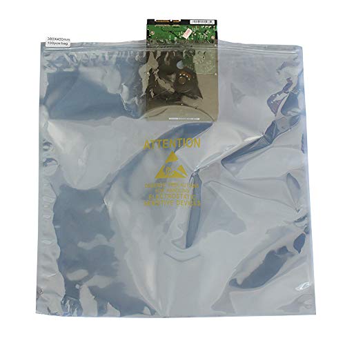 ESDELES Pack of 100 ESD Bag Shielding Bag Ziplock Anti-Static Bag with Printing Label for Motherboard LCD Screen HDD SSD Electro