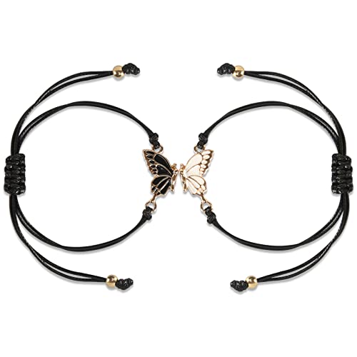 CAINCAY Lot de 2 bracelets d'amitié avec bracelet papillon, couleur pour femme, meilleure amie, bracelet de promesse à long terme pour femme, homme, ami, 14 cm, Tissage Cover