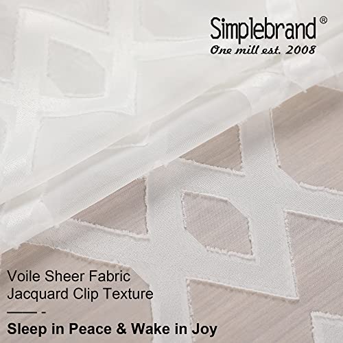 Simplebrand Kiki Sheer Curtains 63 Inch Length 2 Panels, Textured Burnout Curtains With Geometric Jacquard Clipped Design, Farmhouse Curtains For Bedroom Nursery Window Drapes, W40 X L63, Ivory #TOP5