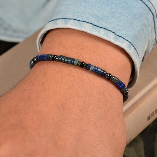 Pulsera ajustable de hematita y lapislázuli para hombre miniatura 2