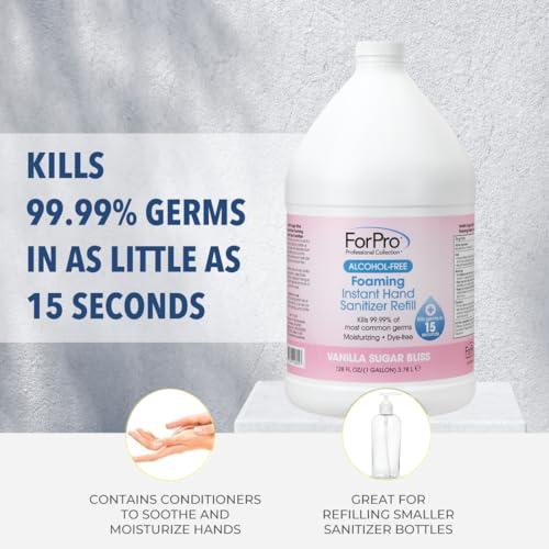 Image of ForPro Alcohol-Free Foaming Instant Hand Sanitizer, 1 Gallon (128 fl oz) Refill - Moisturizing, Dye-Free Formula, Vanilla Sugar Bliss Scent