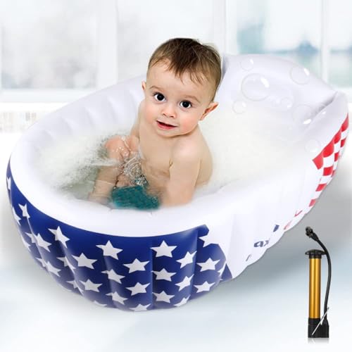 Image of | Inflatable Baby Bathtub,Newborn Bathtub Seat for Infant,Non-Slip Baby Pool for Sitting up,Foldable Toddler Tub Shower,Portable Travel Bath for Kids 0-6 Year (White, Animal Print)