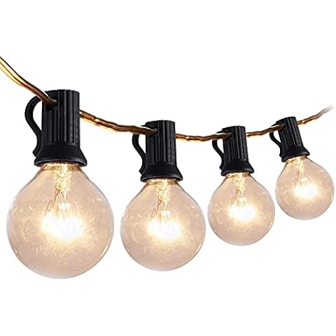 50FT Outdoor Garden Globe Waterproof String Lights, G40 Dimmable Connectable Mains Powered String Lights with 50+5(Spare) 7W Retro Incandescent Bulbs for Indoor, Outdoor, Garden, Backyard, Patio Cover