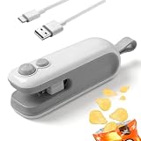 Selladora de Bolsa - Mini Selladora Térmica 2 en 1 con Cortador y Imán, Bag Sealer Portátil Recargable por USB, Sellador para Plástico Snacks y Conservación Alimentos（Blanco）