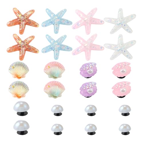 Ensemble de 24pièces Décorations de Plage pour l'été Charmes de Chaussure,Etoile de mer 3D,Charmes de Chaussure,Coquillages Colorés,Perles Blanches,Perles blanches
