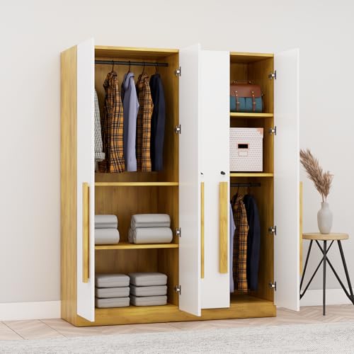 Image of Bniture 4 Door Wardrobe for Bedroom with Lockable Door & Hanging Space | Almirah for Clothes with Elevated Bottom Base | Wardrobe for Storage | 3 Years Warranty (Giant Wood & Frosty White, 4 Door)