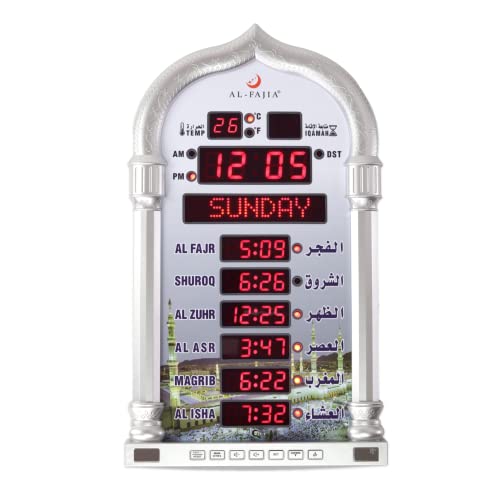 Image of Automatic Worldwide Digital 8 Azan Prayer Sounds and Athan Time Reminder Wall and Desk Large Clock for USA 4008PRO (Silver)