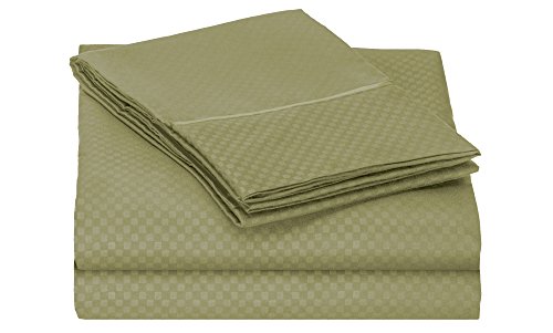 Clara Clark 1800 Collection Embossed Checkerboard Design 4-Piece Bed Sheet Set, King, Sage