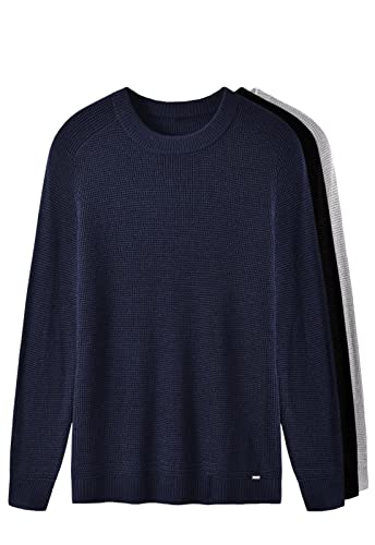 ZHILI Herren Pullover mit Rundhalsausschnitt, leicht, atmungsaktiv, weich, Thermo, einfarbig, enganliegend, Raglan-Langarm-Pullover für Männer, navy, XX-Large