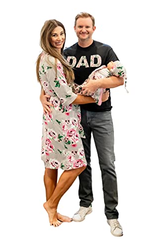 Image of Baby Be Mine Maternity Nursing Delivery Robe & Baby Girl Swaddle Blanket Set with Daddy T-Shirt (Large/X-Large Robe -X Large Tshirt, Olivia)