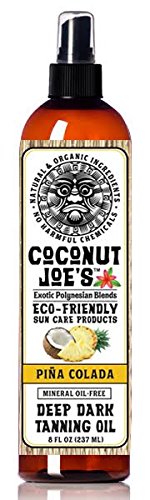 Pina Colada Dark Tanning Oil by Coconut Joe's | No Harmful Chemicals, Mineral Oil Free, 8 ounce bottle