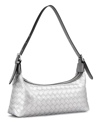 molshine Bolso de mano Hobo para mujer, de piel sintética, trenzado, para noche, para mujer, plateado