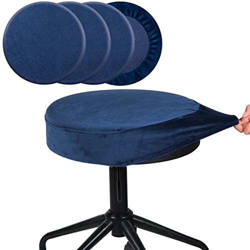 SINOSSO 4 Pcs Bar Stool Covers, Super Soft Velvet Dia.13-15.5" Round Stretchy Washable Dustproof Slipcover for Upholstered Furniture (M, Navy Blue,4 Counts)