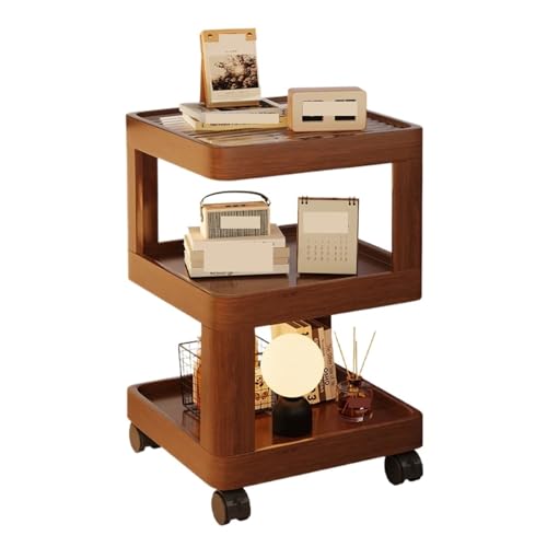 GENTERUN Mesa Auxiliar con Cajón Mesita De Noche Giratoria De Madera Maciza con Ruedas Estante De Almacenamiento Muebles De Dormitorio para Dormitorio