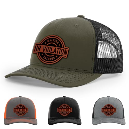 Funny Walking Talking HR Violation Hat, 112 Style Trucker Leather Patch Hat for Men & Women, 6 Panel Baseball Cap with Snapback Enclosure