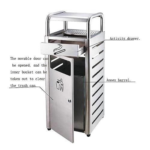 Durable Stainless Steel Trash Can with Built-in Ashtray - Stylish Waste Bin for Hotels, Gardens, Outdoor Spaces, and Patios - Weather-Resistant Design