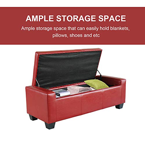 Homcom 51" Faux Leather Rectangular Tufted Storage Ottoman - Bright Red #TOP4