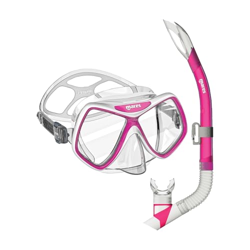 Mares Women's/Youth Ridley Combo Snorkel Kit - Dual Lens Mask & Anti-Splash Snorkel Set for Snorkeling - Pink/White/Clear