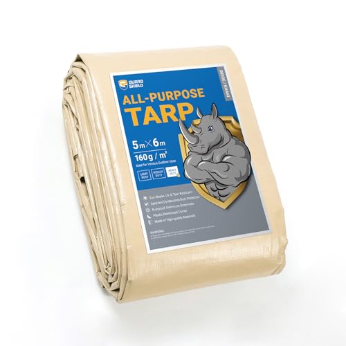 GUARD SHIELD Heavy Duty Tarpaulin Sheet 5x6m Beige/Khaki Tarp Multi Purpose UV Resistant Waterproof Ground Cover 160g/m