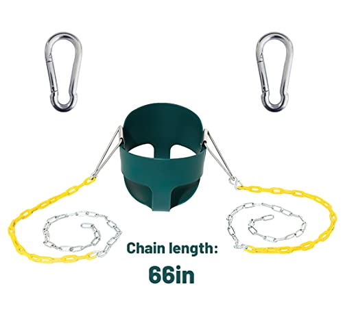Nets Tribe High Back Full Bucket Toddler Swing Seat With 66" Heavy Duty Plastic Coated Chains, Fully Assembled For Playground Swing Set Accessories, Outside, Backyard (Green) #TOP4