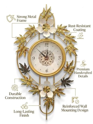 Image of Large Modern Wall Clock for Living Room,Decorative Silent Battery Operated Wall Clock with Metal Wall Art for Kitchen /Bedroom /Entryway /Office Decor (MO-11)