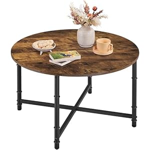 Yaheetech Mesa de Centro Redonda Mesa de Café de Estilo Industrial 80×45,5cm Estructura Metálica Duradera Mesa Auxiliar para Salón Dormitorio Dormitori Marrón Rústico y Negro