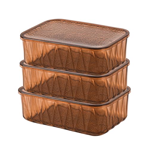 Image of Kuber Industries 3 Pcs Acrylic Stackable 4600 ml Kitchen Food Storage Container for Home with Lid | Freeze Organizer Items and Storage Organizer Box for Snacks and Dry Fruits | Brown