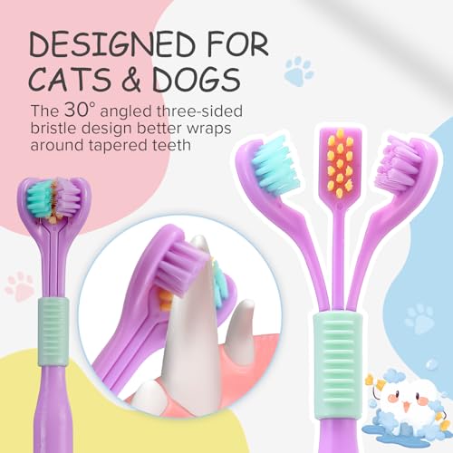 Image of Three-Sided Dog Toothbrush, Great Toothbrush for Large and Medium Dogs, Dog Tooth Brushing Kit for Cleaning Your Dog's Teeth, for Daily Care of Your Dog's Mouth. Purple, 8 Pcs L
