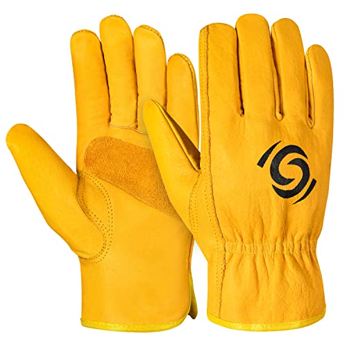 Sixpo Leather Work Gloves Pack Of 3 Pairs Warehouse Gardening Construction Gloves For Men Women Cowhide Leather Working Gloves #TOP21