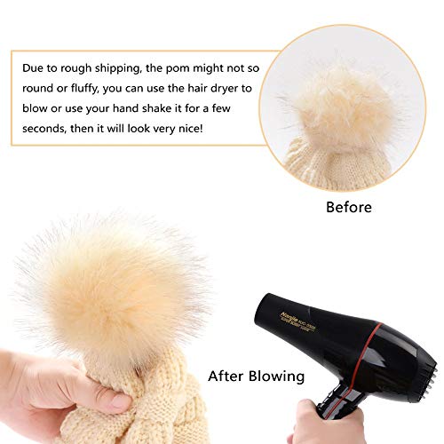 image for QUEENFUR Women Knit Slouchy Beanie Chunky Baggy Hat with Faux Fur Pomp