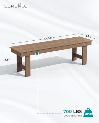 Image of SERWALL 6 Pcs HDPE Dining Set, Includes 1 Table, 1 Bench & 4 Chairs, Brown | Outdoor Dining Set with Bench, All-Weather Resistant SERWALL Dining Set for patio