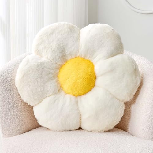 Image of Kcvvcr White Flower Pillow, 17.7 inch Flower Shaped Plush Decorative Throw Pillow for Bed