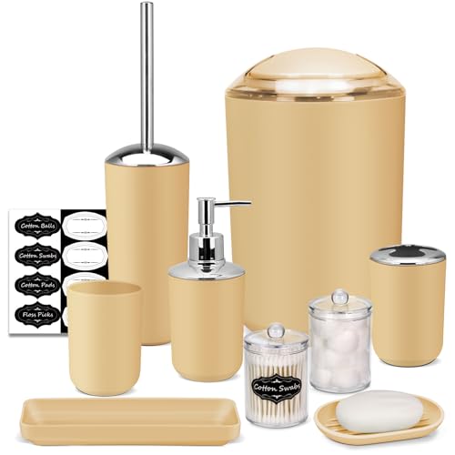 IMAVO Bathroom Accessories Set,Yellow Bathroom Set,9 Pieces Bathroom Accessory Set,Tray,Qtip