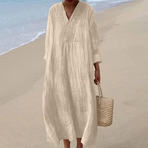Robe rétro midi robe tunique vintage ample en couleur unie avec poches