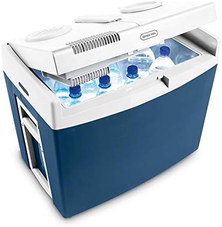 Mobicool MT35 W, elektryczna lodówka z rolkami i uchwytem, ochrona baterii, 34 litry, 12 V i 230 V do samochodów, ciężarówek, łodzi, kamperów i gniazdka elektrycznego
