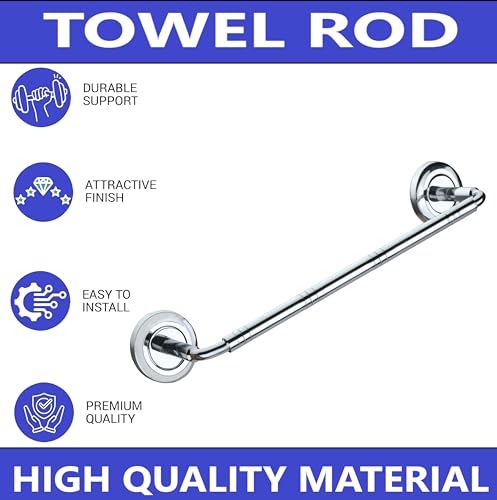 Image of Premium Towel Rod Chrome Finish Bathroom Accessories Hanger (Stainless Steel) Teel Towel Rod /Towel Rack for Bathroom /Towel Bar /Hanger /Stand /Bathroom Accessories (Pack of 1, 12 Inch Shape 1)