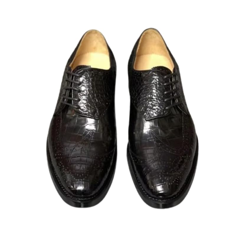 Authentic Real True Crocodile Skin Businessmen Brogue Dress Shoes Genuine Alligator Leather Handmade Male Lace-up Black Oxfords