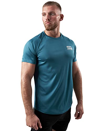 Satire Gym&reg; &ndash; Muscle Shirt Herren/Schnell trocknendes Mesh Muskelshirt M&auml;nner/Sportbekleidung & Muscle Fit T-Shirt - Sportshirt geeignet als Fitness- & Bodybuilding Shirt (M, Petrol gr&uuml;n)