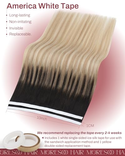 Image of Moresoo Weft Tape in Extensions Brown Blonde 22 Inch 75g 2Pcs | Tape in weft hair extensions human hair, quick application and balayage-inspired blend for parties, weddings and travel
