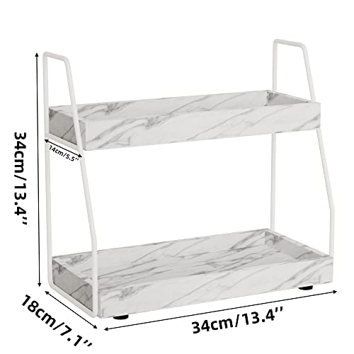 Zgo 2-Tier Bathroom Organizer Countertop, Marble Faux Leather Bathroom Counter Organizer, Makeup Organizer For Vanity Organizers And Storage, Kitchen Storage Bathroom Trays For Counter(White Marble) #TOP4