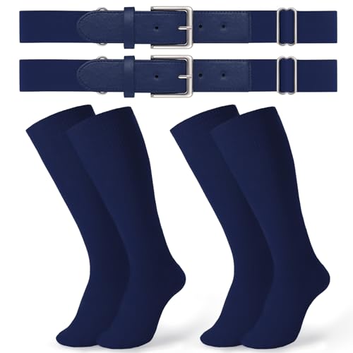 Image of JASGOOD 2 Pack Baseball Socks and Belt Combo Set Softball Socks and Belts Elastic Waist Belt for Youth and Adult Boys