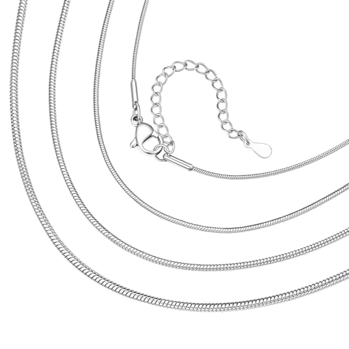 ChainsHouse Snake Chain Necklace for Women 1.2mm, 14-30" Adjustable with 5cm Extender for Pendants Lockets, Rose Gold/Stainless Steel/Black/14K Gold H