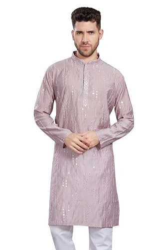 DIVISIVE Men’s Mirror Embroidered Silk Blend Only Slim Fit Kurta DIVISIVE Men’s Mirror Embroidered Silk Blend Only Slim Fit Kurta