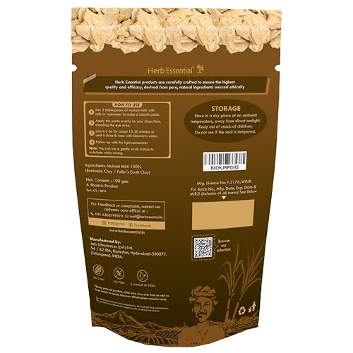 Image of Herb Essential Multani Mitti Powder | Exfoliating, Soothing, Nourishing, Smoothening Face, Skin and Hair | 100% Natural, 100g (Pack of 2)