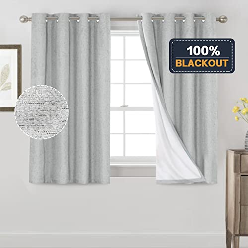 Image of PrinceDeco 100% Blackout Curtains 54 Inch Length for Bedroom Faux Textured Linen Look Window Curtains Sun Heat Blocking Linen Curtains Thermal Insulated Burlap Curtain & Drapes, Set of 2, Glacier Grey
