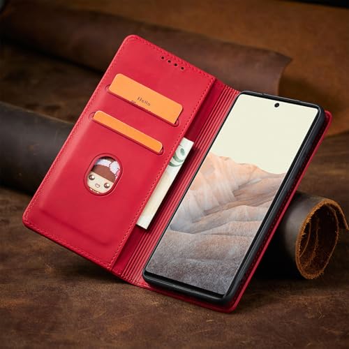 Housse cuir rétro Google Pixel 9 Pro clapet aimanté élégant et fin antichoc rouge