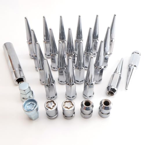 Image of 1 /2 Wheel Locks Set, Fit for Cherokee, Grand Cherokee, Liberty, Wrangler, Nitro, Explorer?Wheel Locks, 4 Locking Lug Nuts 2 Pcs Key with 20Pcs Spike Lug Nuts+1 Key, Chrome