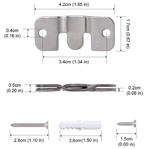 Image of 2 Sets Furniture Flush Mount Bracket-Headboard Wall Mount Hardware-Large Picture Hangers-Mirror Hook Matching Hook-Stainless Steel Interlocking Z Clips (Small,with Screws and Expansion Plastic Plug)